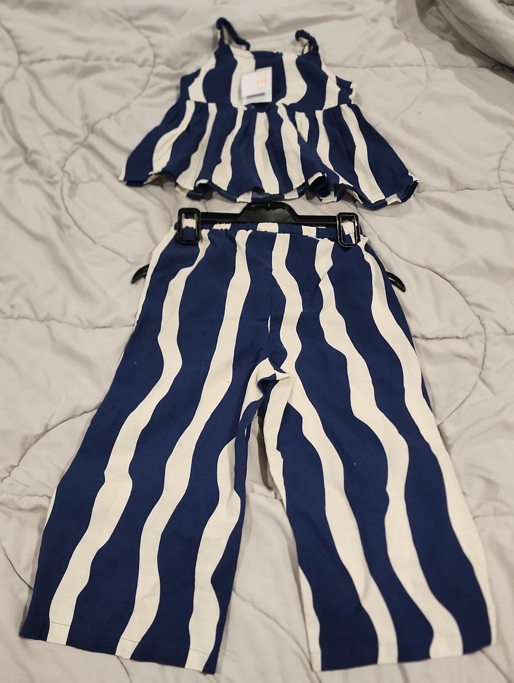Primark Navy & White Striped Wide-Leg Jumpsuit Set
